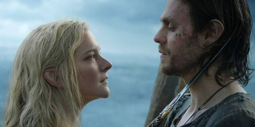 Galadriel Holding Knife to Halbrand's Throat in Rings Of Power
