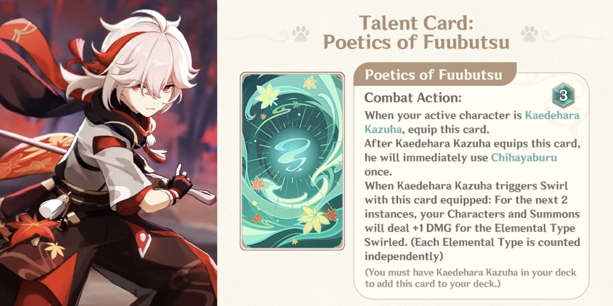 Genshin Impact Genius Invokation TCG Kazuha Talent Card