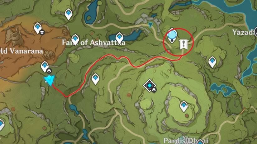 the path that the sumpter beast travels in the lengthy reunion achievement for genshin impact