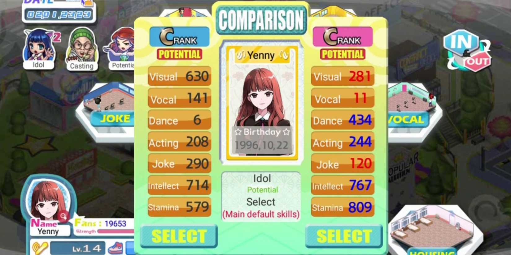 Girl Group Inc Love Kpop Idol sample stat screen