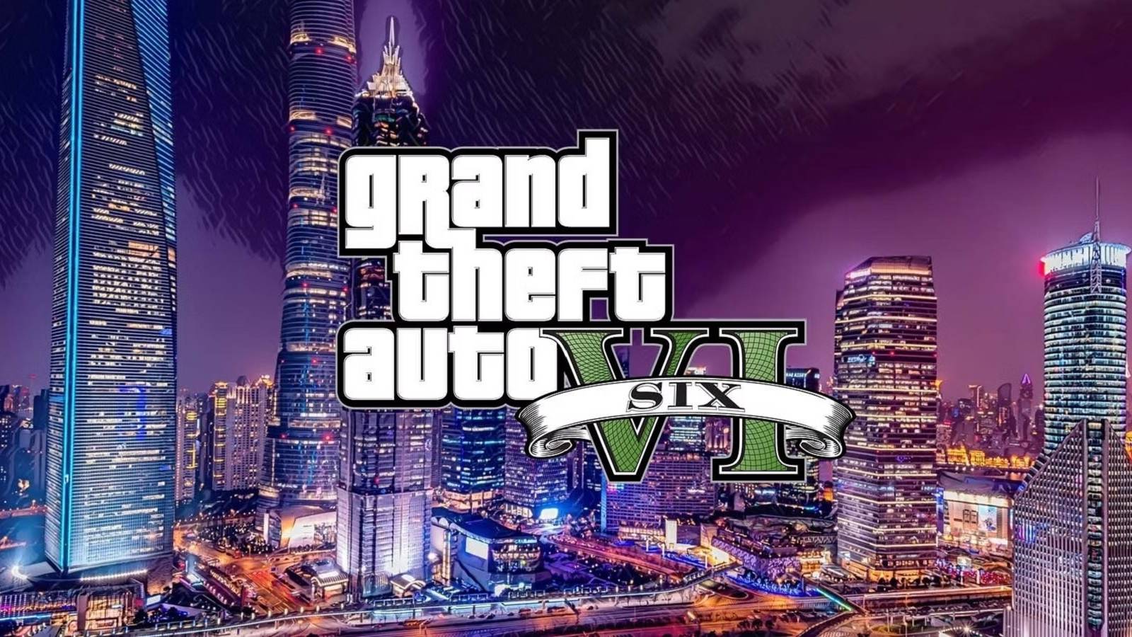 grand theft auto 6 logo with city