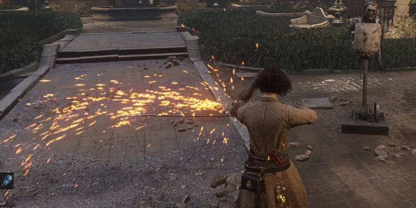 Pinnochio Grinding His Weapon To Repair It 