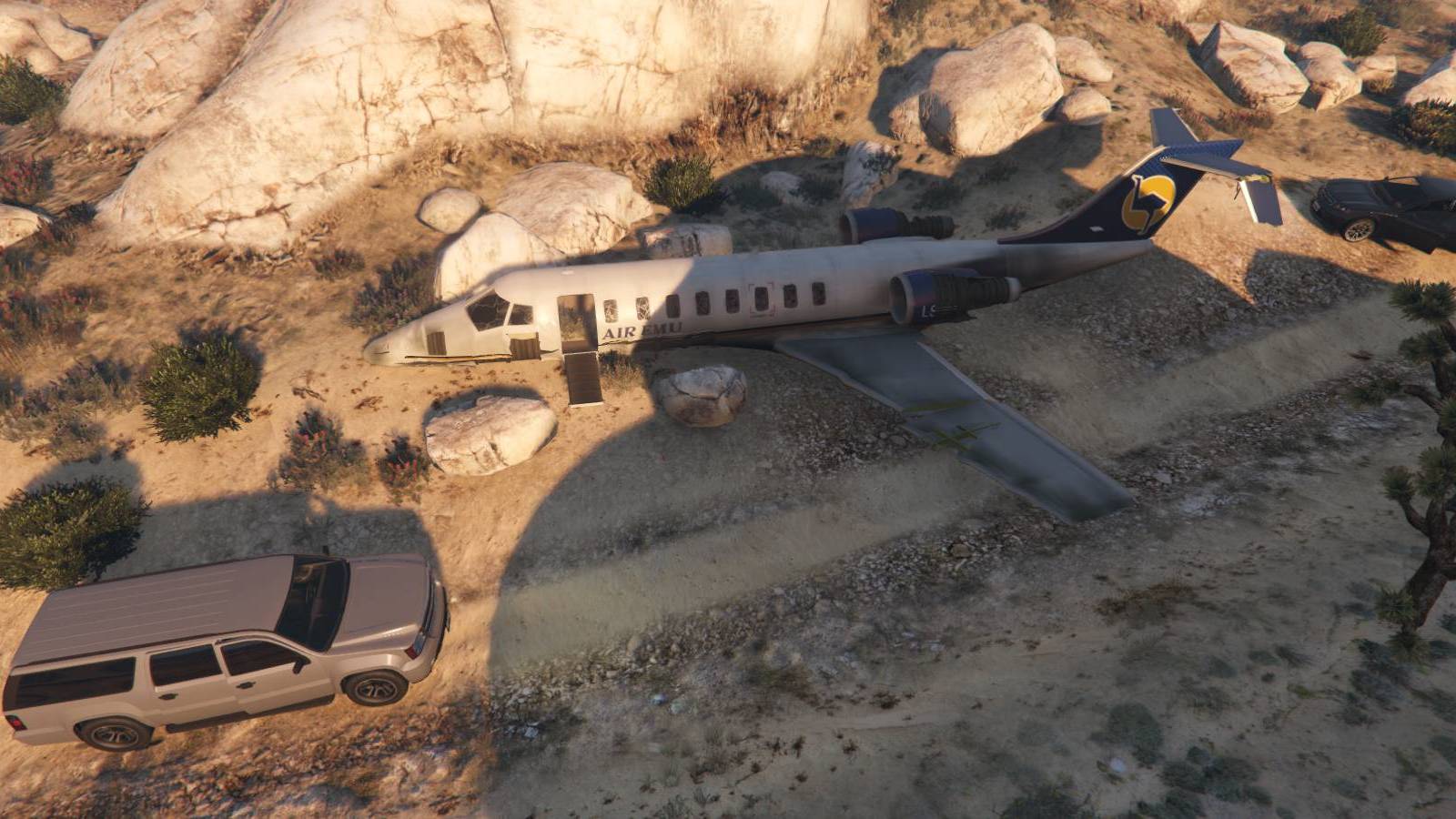 A downed plane in a Security Contract mission in Grand Theft Auto online