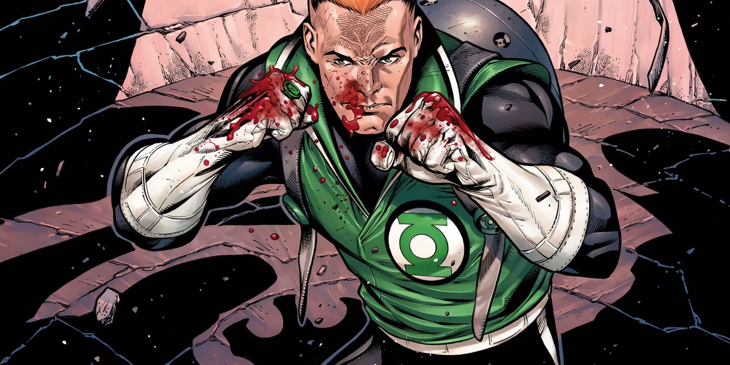 Guy Gardner with bloodied fists in DC Comics