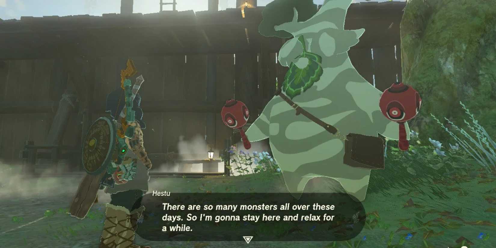Link talking to Hestu in Lookout Landing in The Legend of Zelda Tears of the Kingdom