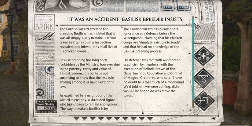 hogwarts legacy basilsk breeding daily prophet article