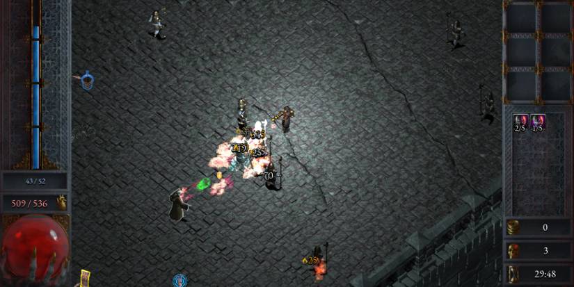 An Exterminator character using his flame-thrower in Halls Of Torment