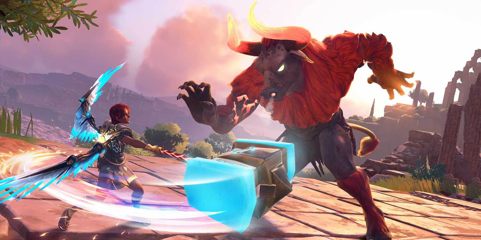 Immortals Fenyx Rising red minotaur fight hammer