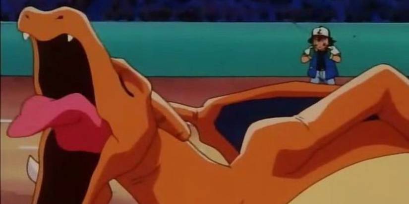 Ash frustrated at Charizard yawning