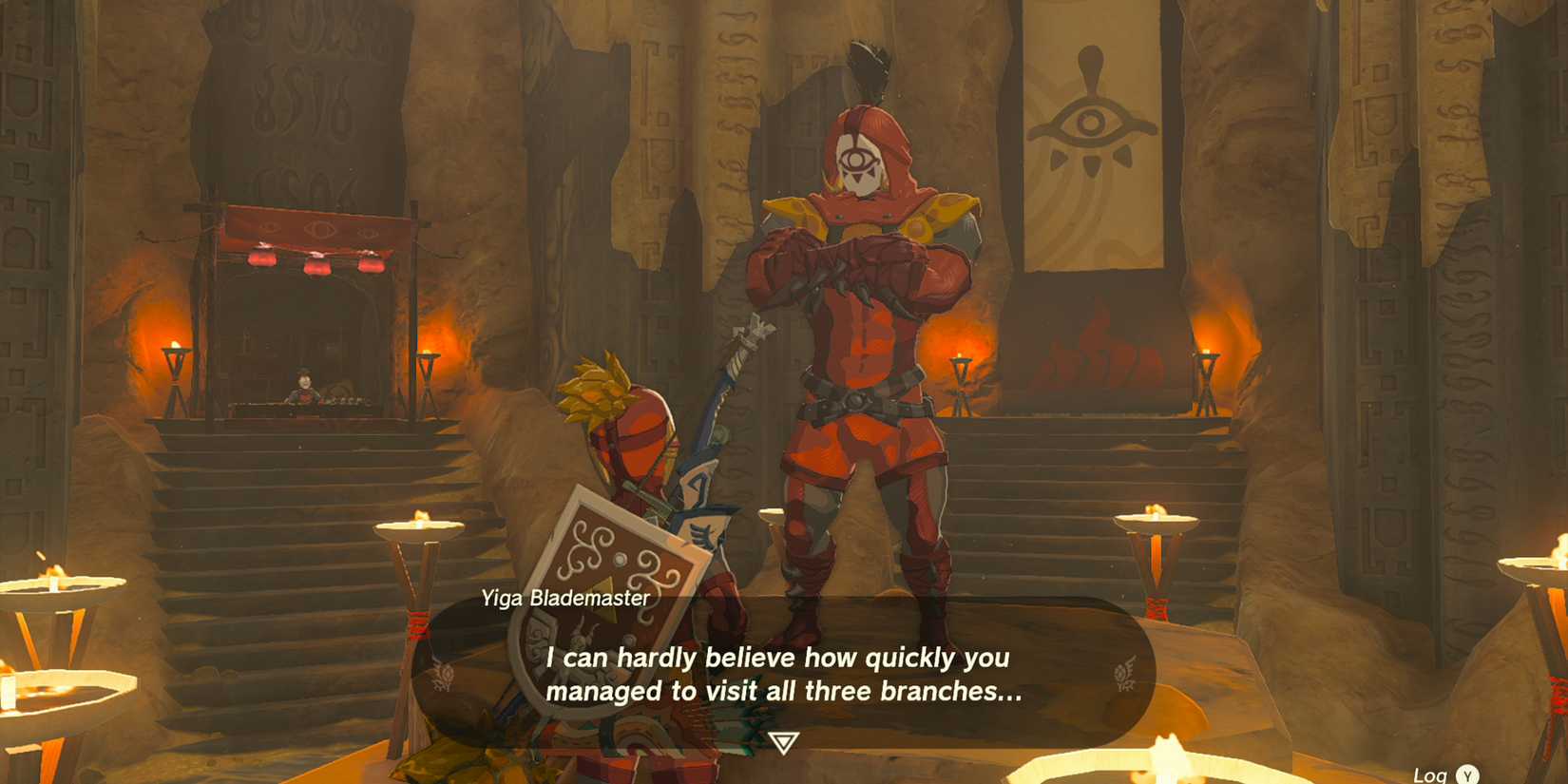Link talking to the Yiga Blademaster in The Legend of Zelda: Tears of the Kingdom