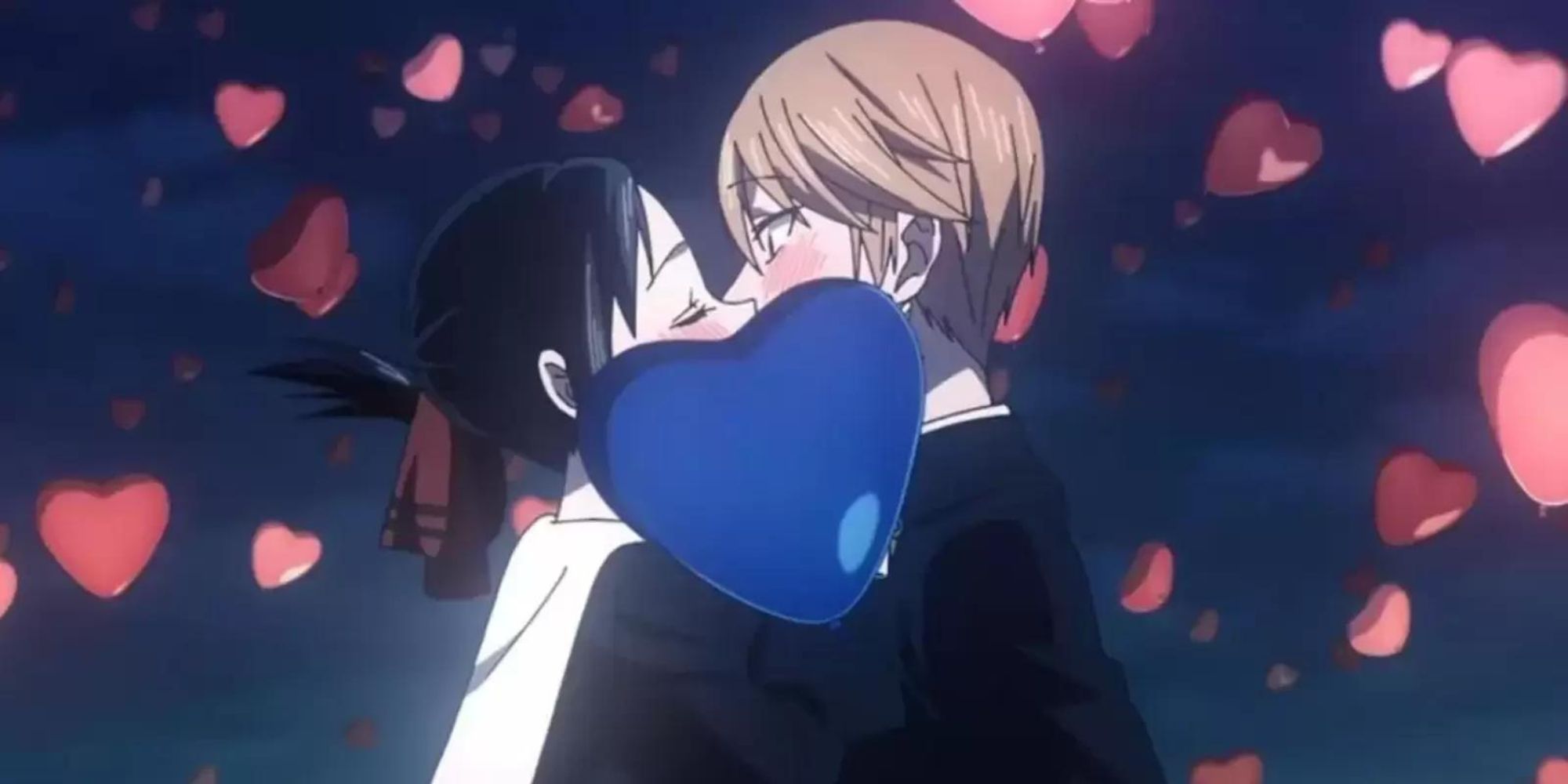 emo anime boy kissing anime girl with brown short cu...