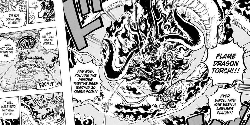 Kaido using Flame Torch against Luffy