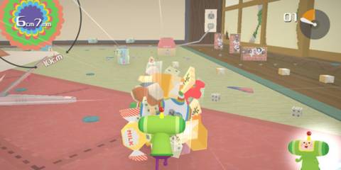 A screenshot showcasing gameplay from Katamari Damacy REROLL.