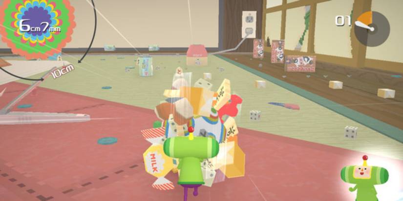 A screenshot showcasing gameplay from Katamari Damacy REROLL.