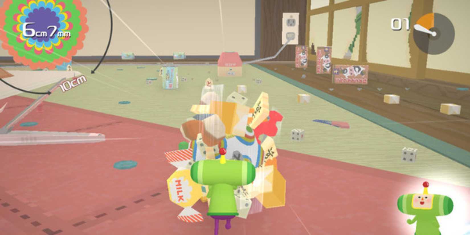 A screenshot showcasing gameplay from Katamari Damacy REROLL.