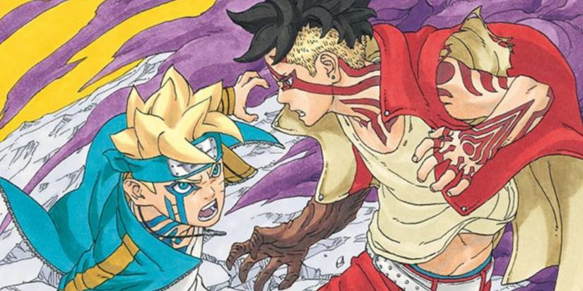 kawaki fighting boruto on the manga cover