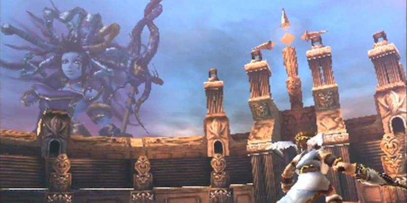 Pit looking up at Medusa in the sky