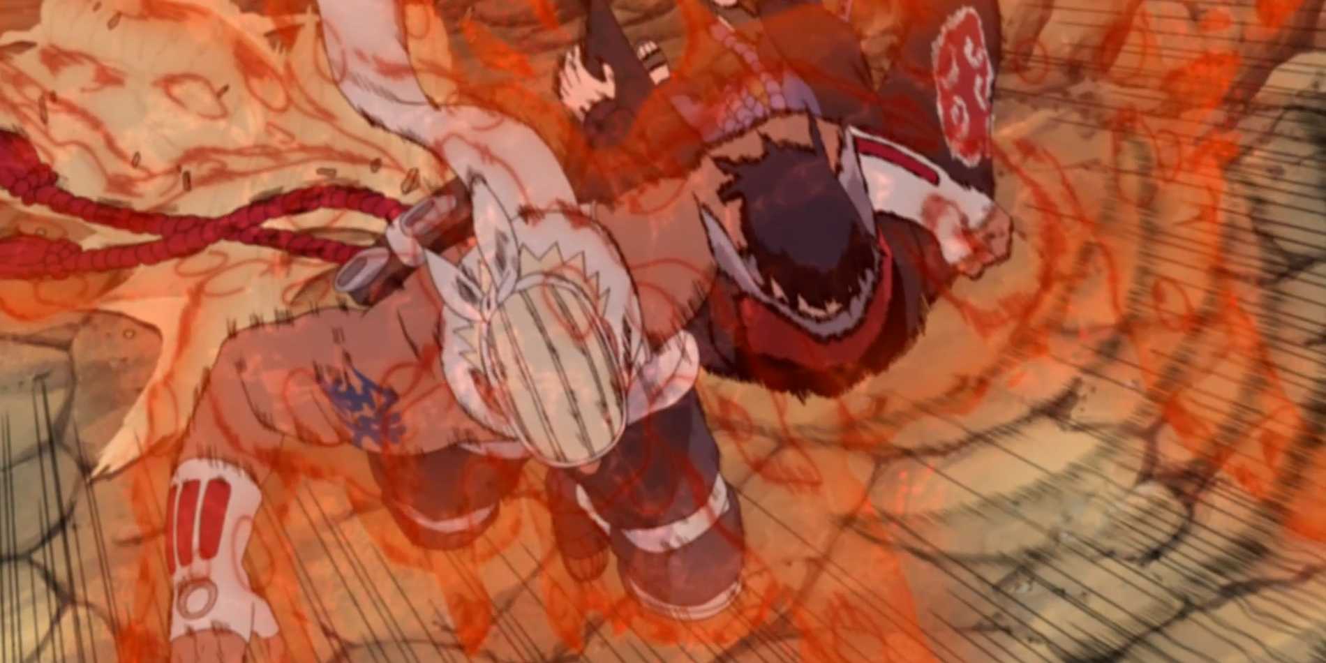 Killer B uses the Lariat on Sasuke in Naruto