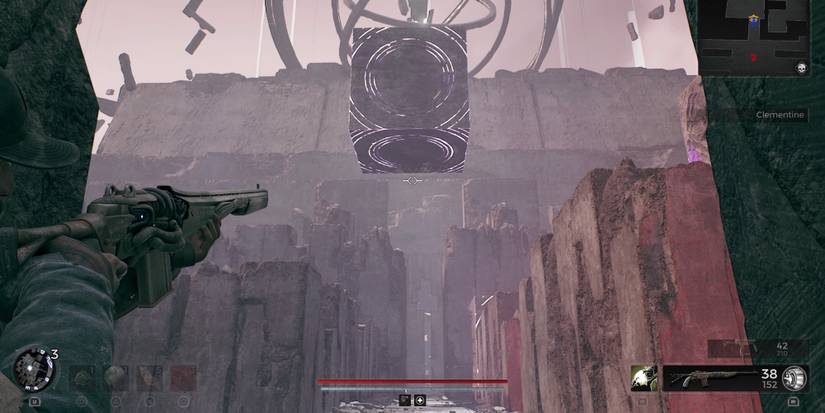 A player aiming at the Labyrinth Sentinel during a battle in Remnant 2