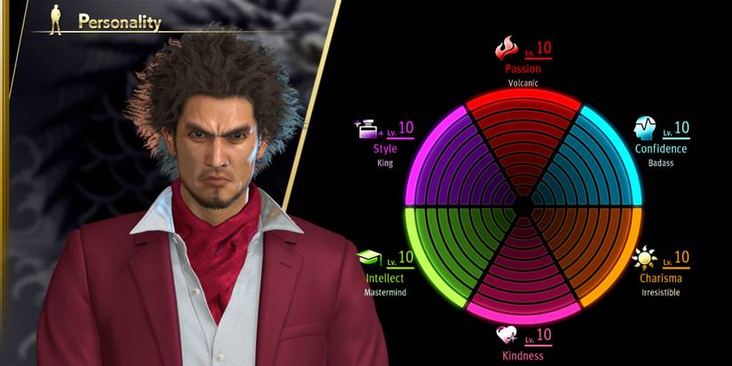 Ichiban personality stats in Yakuza: Like a Dragon (LAD7).