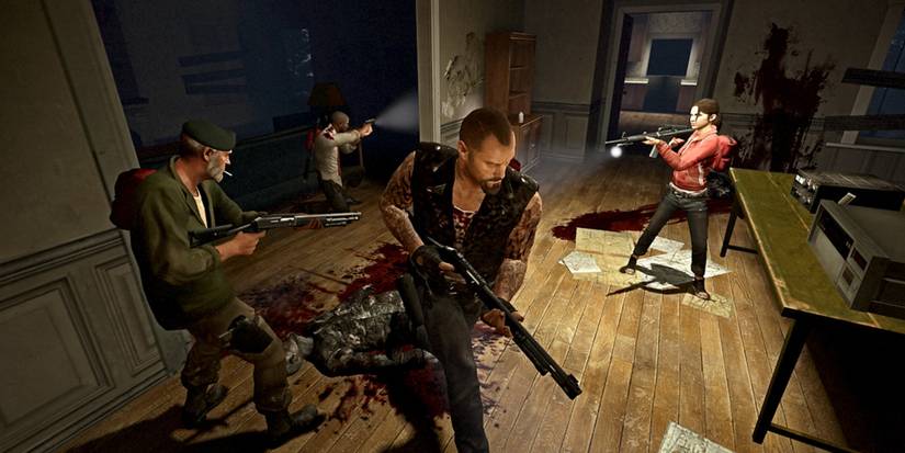 left 4 dead survivors fighting in a building