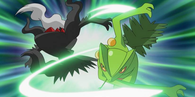 Sceptile slashing at Darkrai