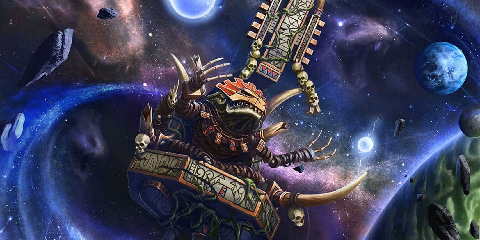 Total War Warhammer III: Lord Kroak floating in the stars in his meditation