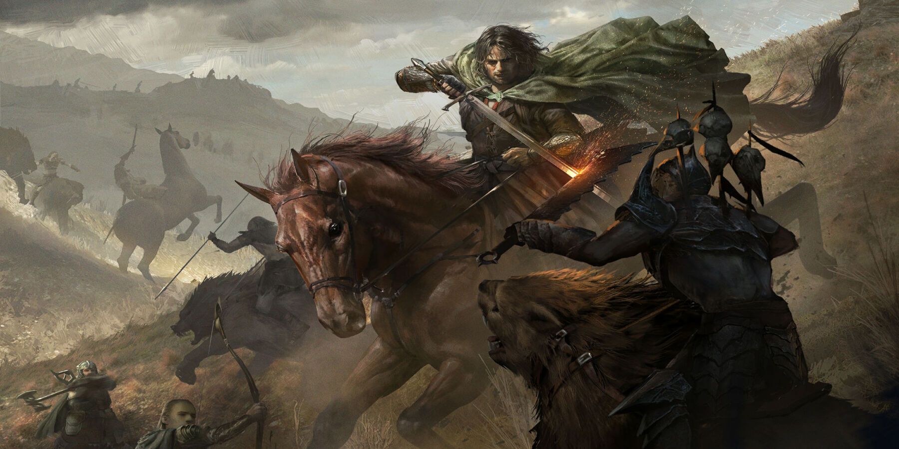 Lord Of The Rings Art Aragorn and Orcs