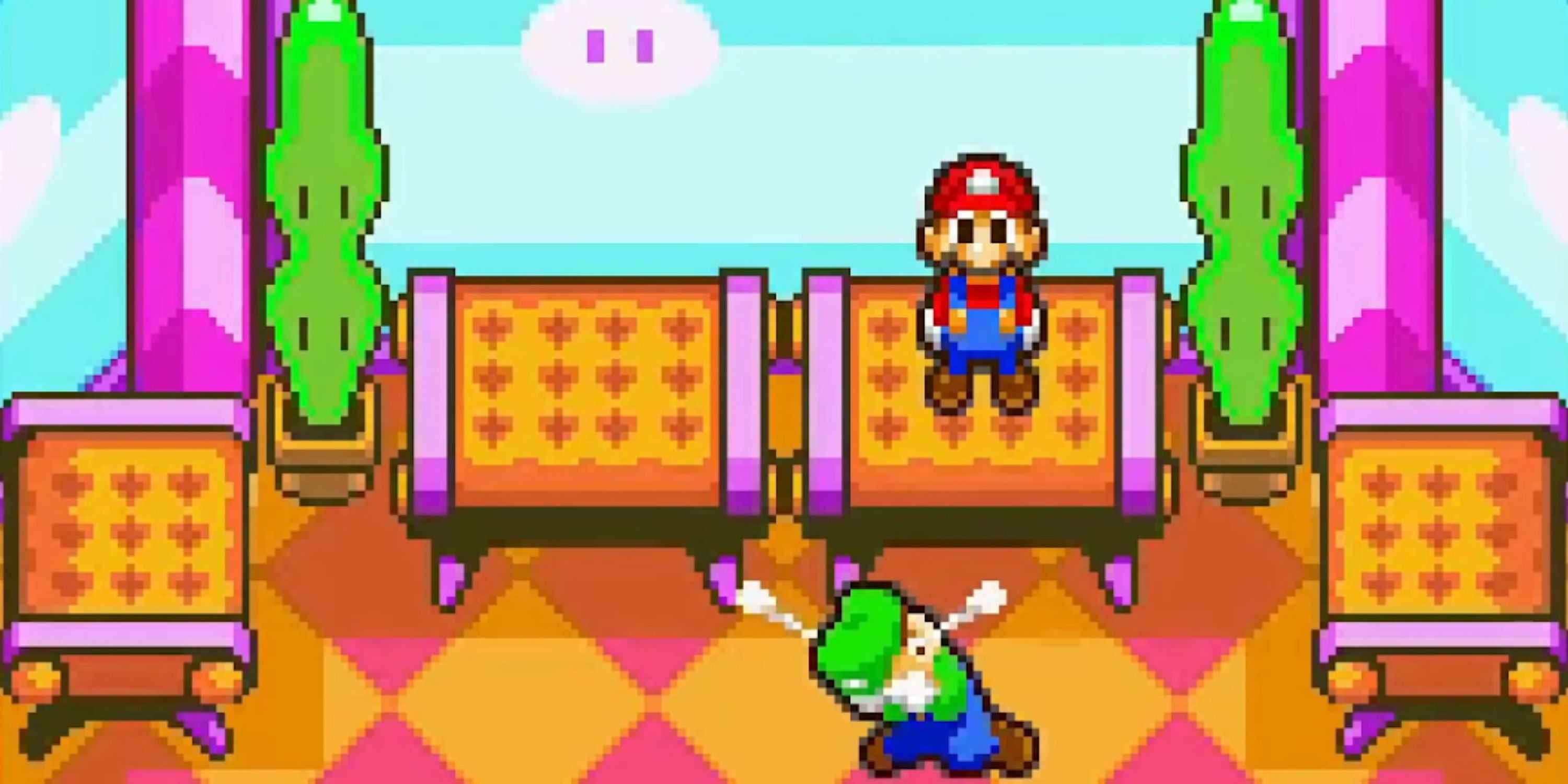 luigi crying as mario sits on a hospital bed