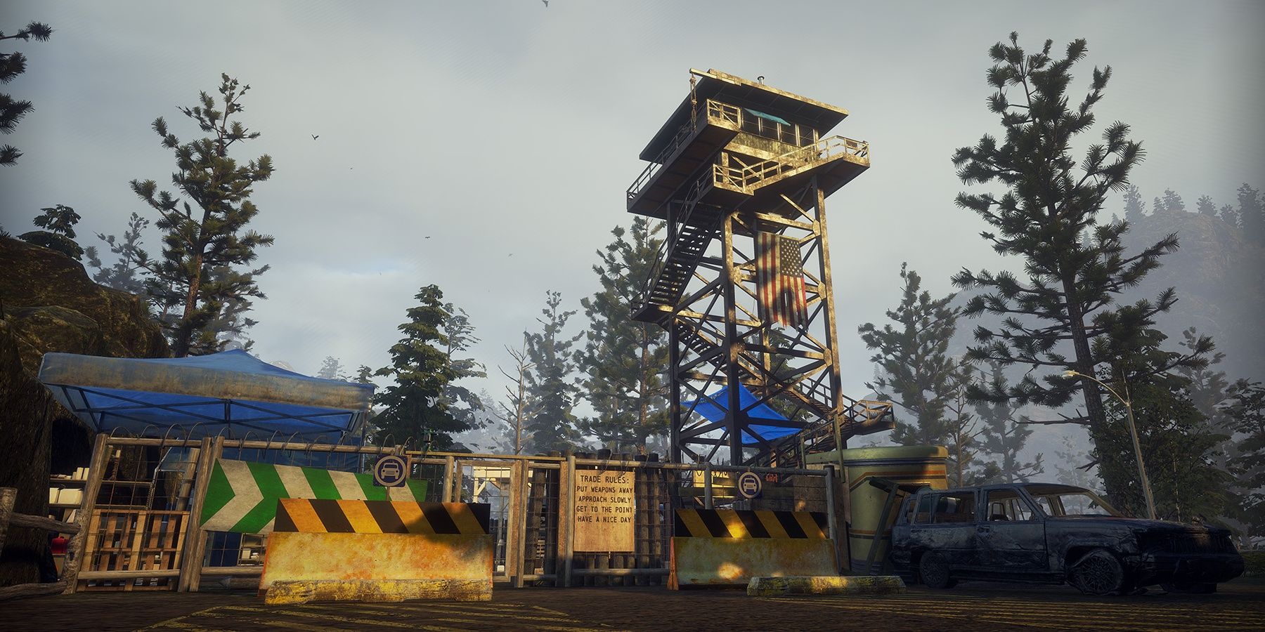 An image of the front side of Lumber Mills base in State of Decay 2
