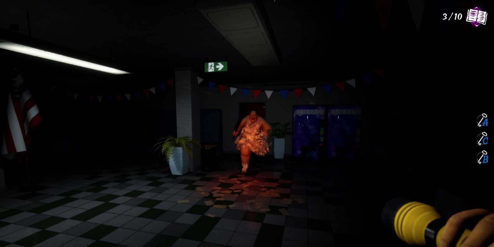 Big giant scary lunch lady is running at the player.