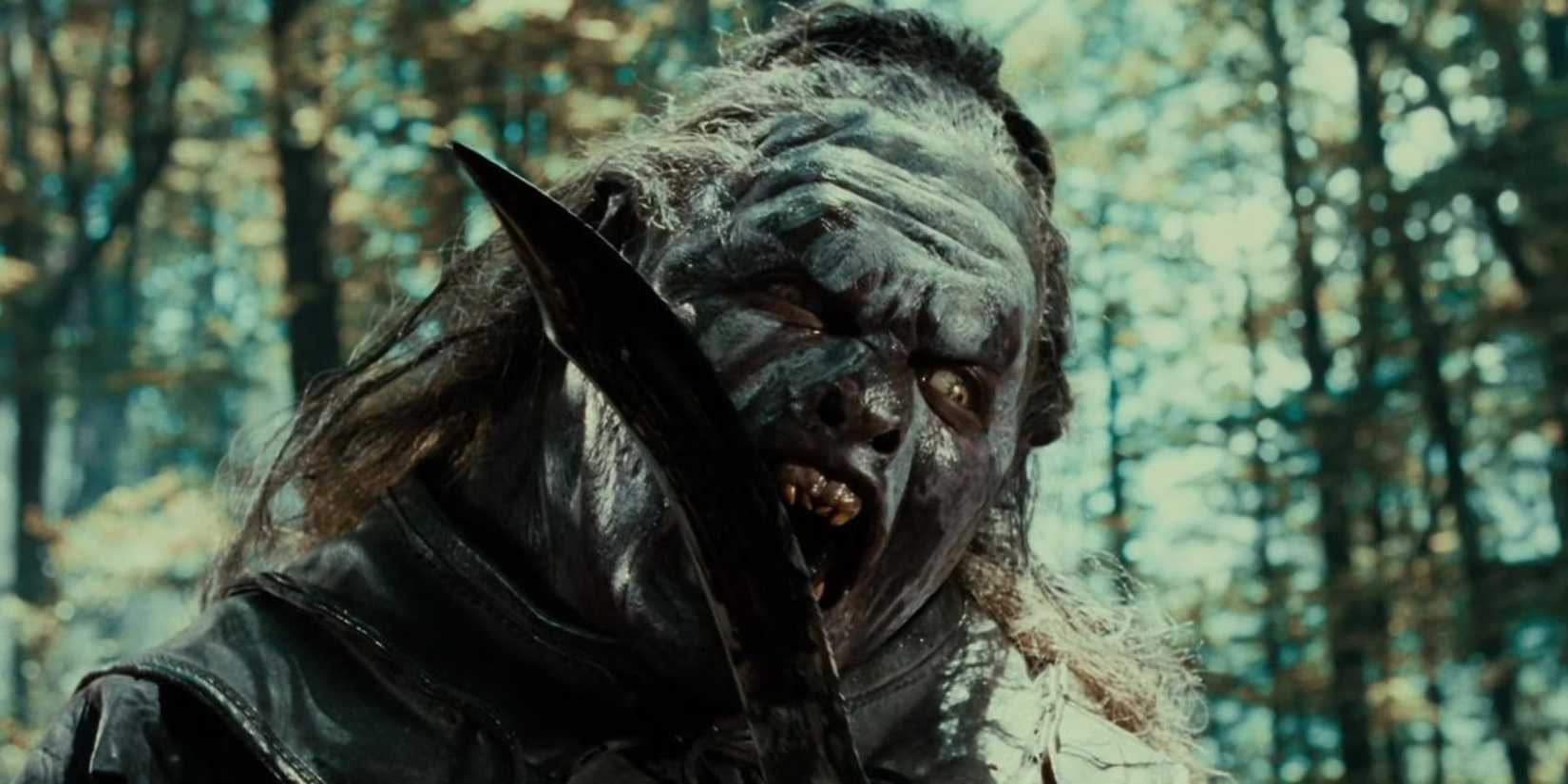 Lurtz licks a dagger in Lord Of The Rings