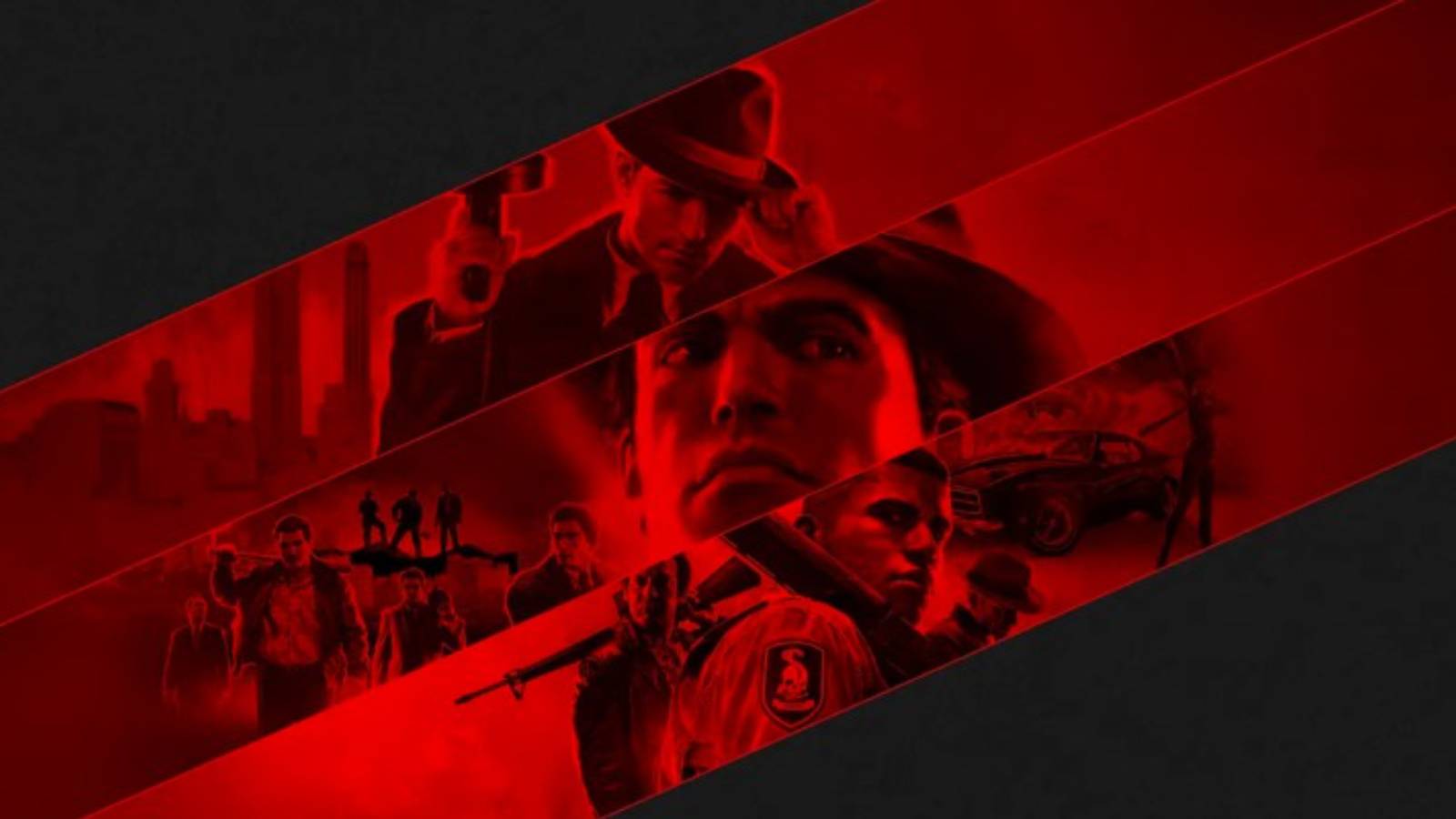 tommy, vito and lincoln on a red and black split background 