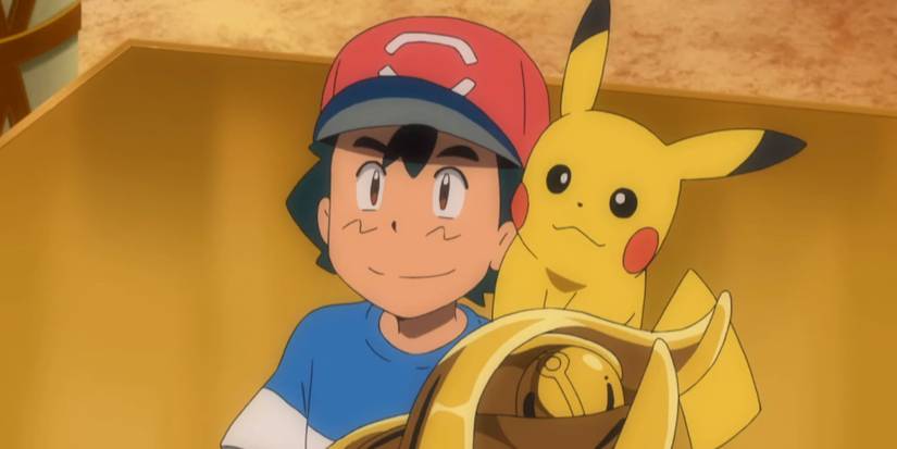 Ash holding the Manalo Conference trophy with Pikachu
