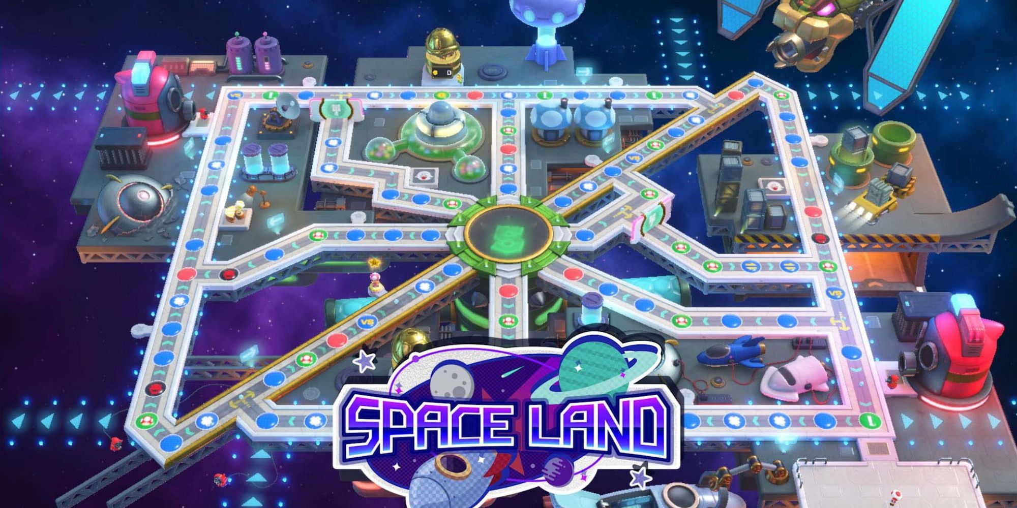 O tabuleiro Space Land em Mario Party Superstars