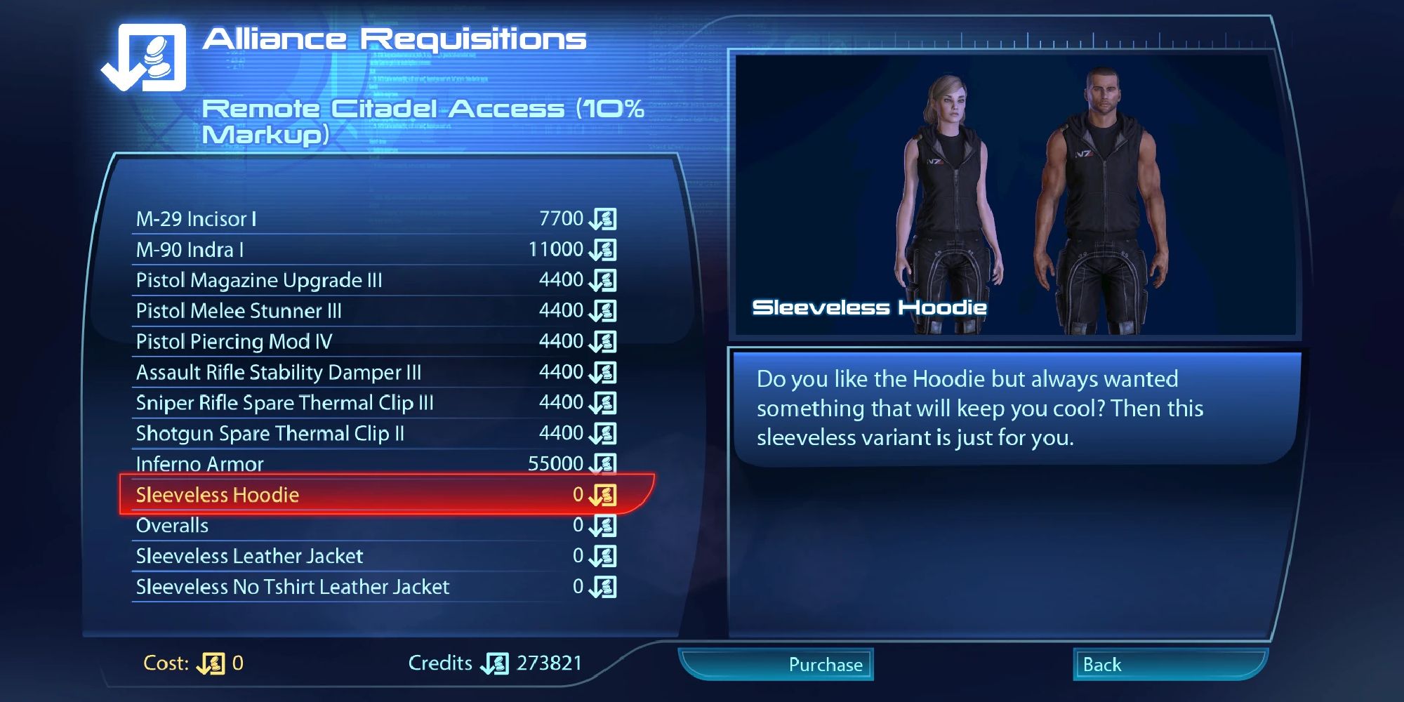 Screenshot showing some of the additional outfits in-store