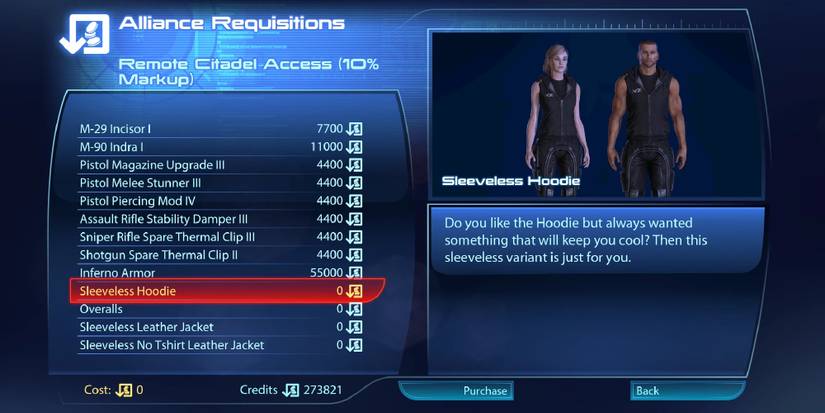 Screenshot showing some of the additional outfits in-store