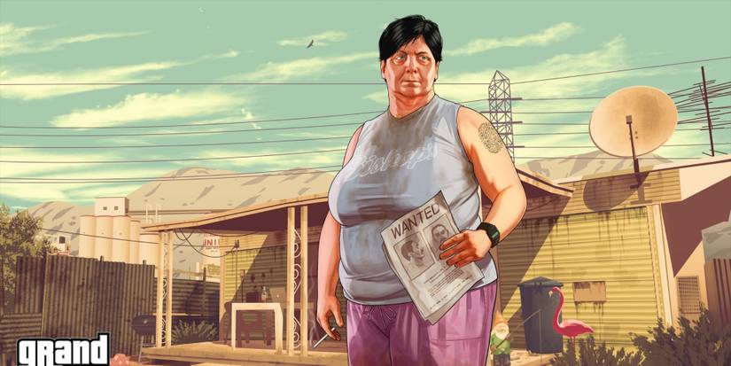 maude with a wanted poster in front of house