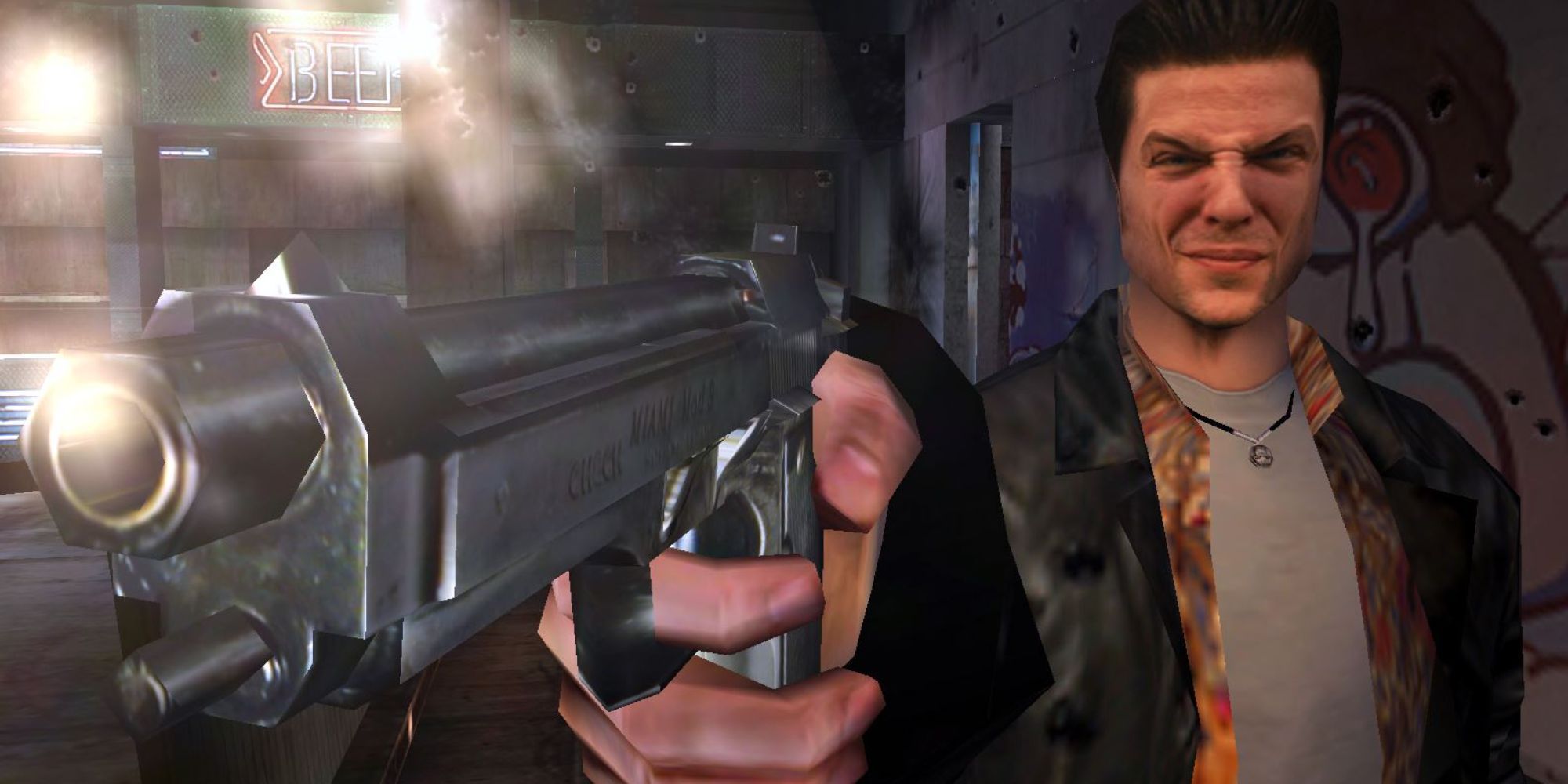 Max Payne pointing a gun