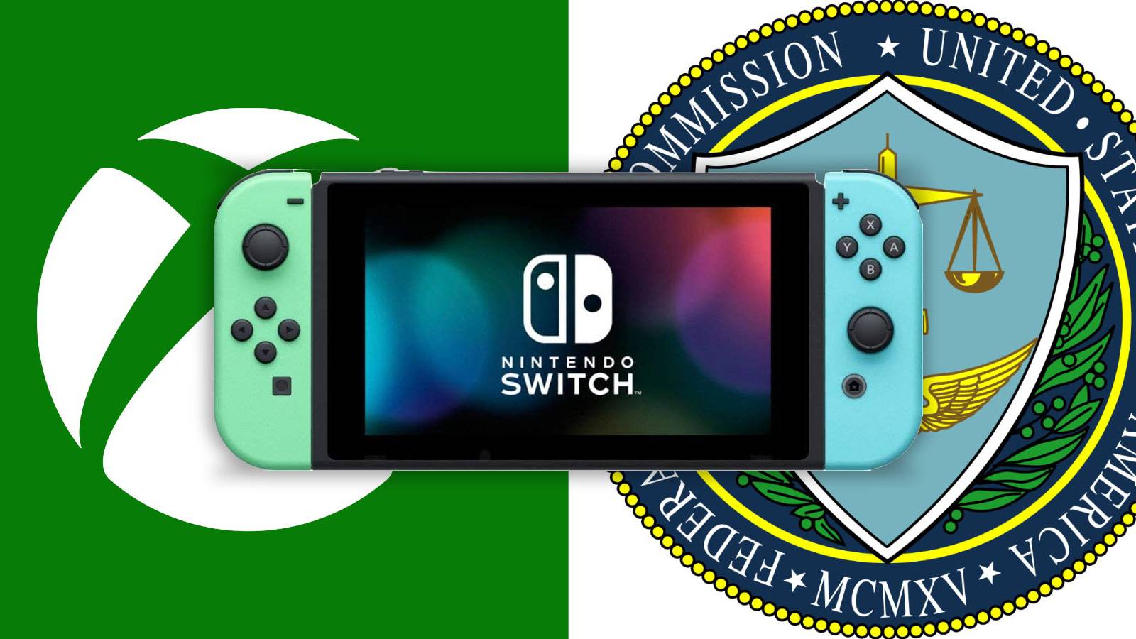 microsoft and federal trade commission logos with nintendo switch