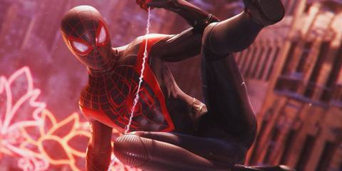 Miles Morales swinging in Marvel's Spider Man Miles