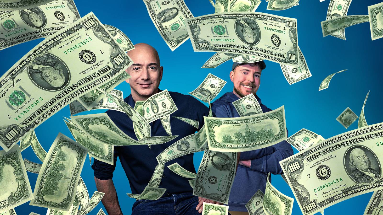 falling $100 bills jeff bezos and mrbeast