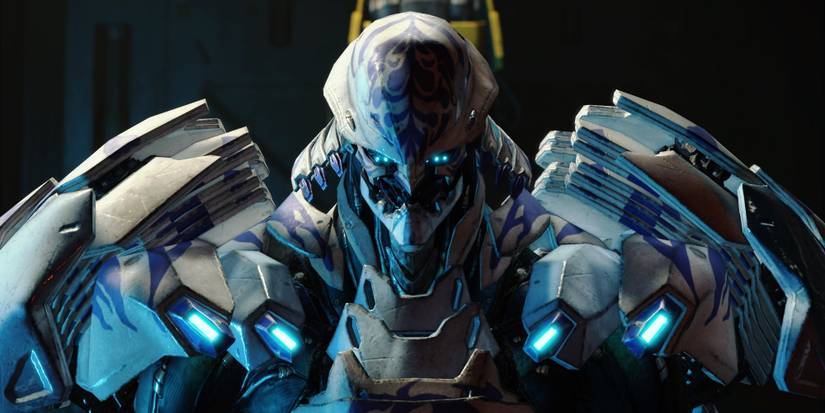 A close up of the Murasame Exosuit from Exoprimal