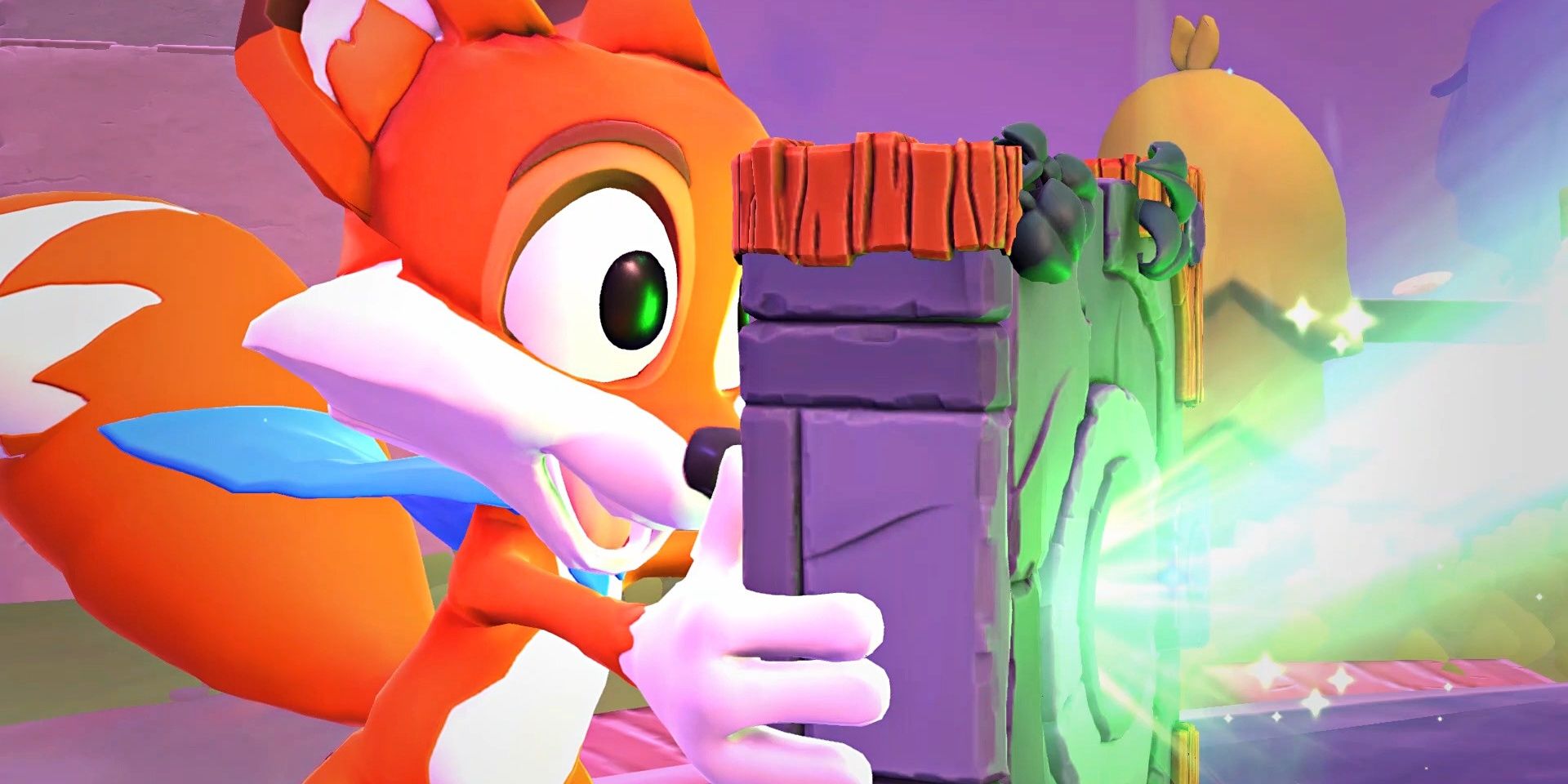 Lucky Swiftail holds a book that projects a green light out of the cover in New Super Lucky's Tale