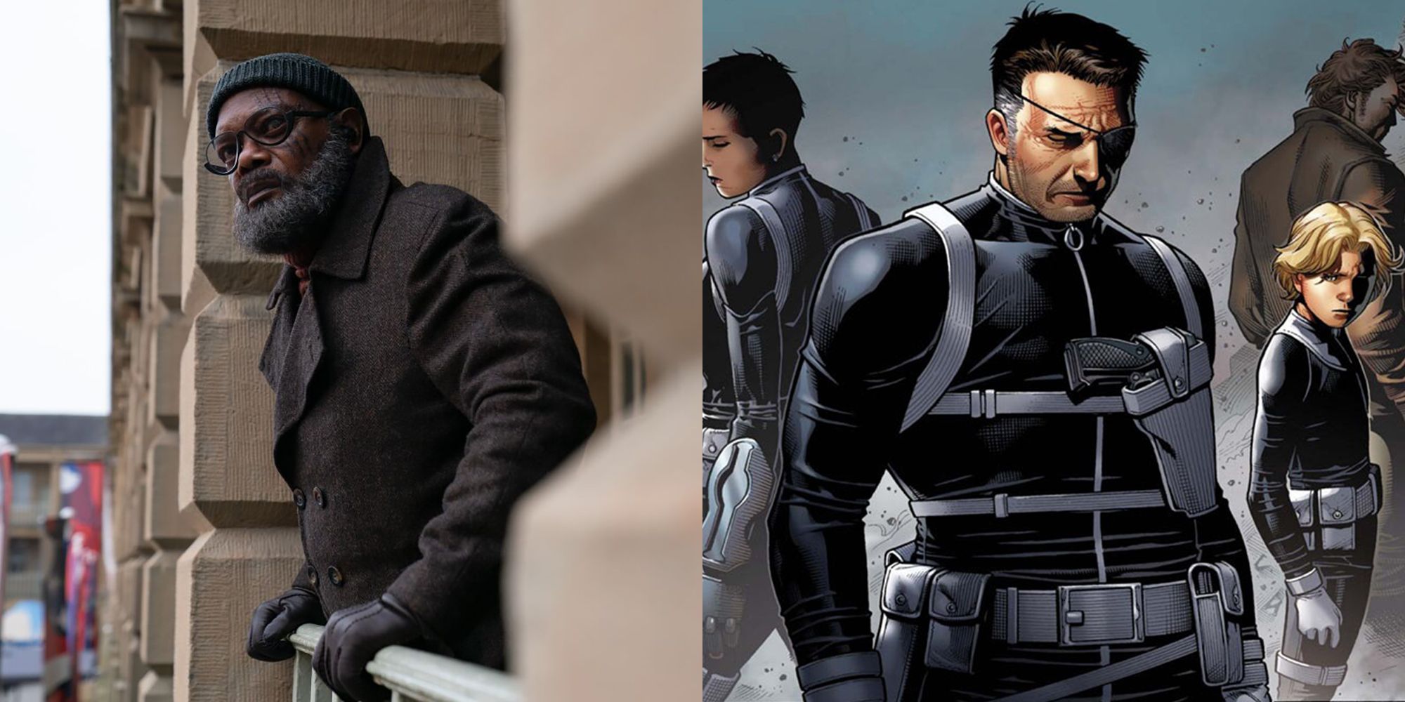 nick fury played by samuel l. jackson and nick fury sr from the comics