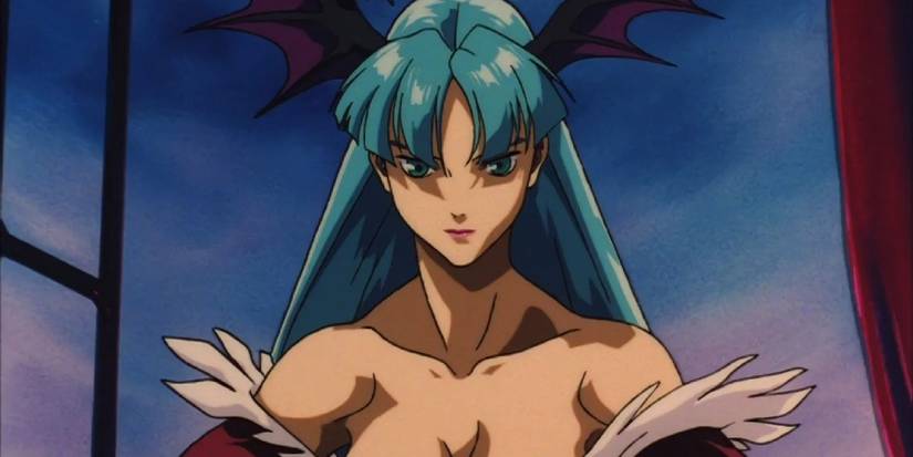 Shoulder-up shot of Morrigan, standing in front of an open window as she glares forward.