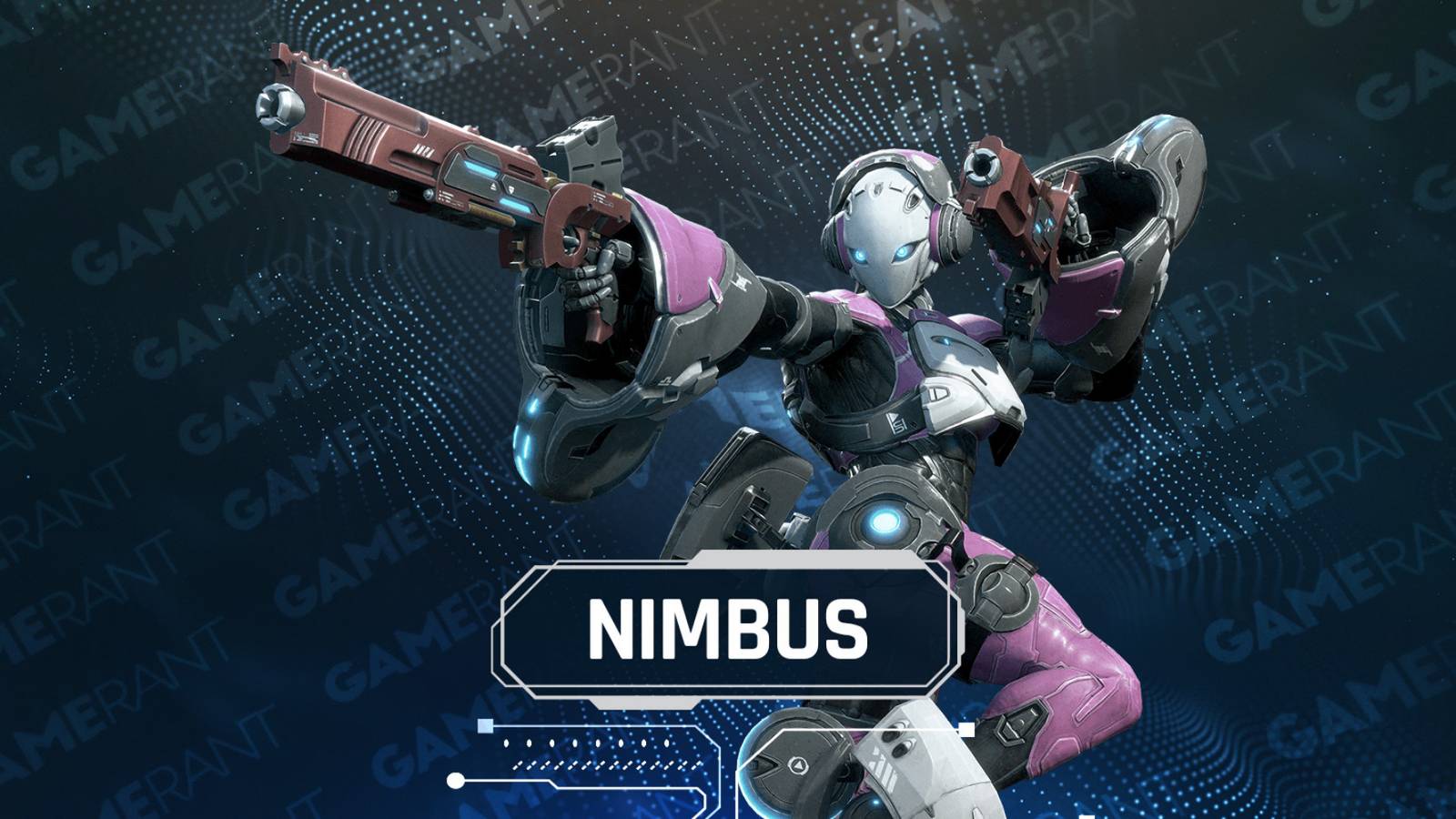 An action shot of the Nimbus Exosuit from Exoprimal