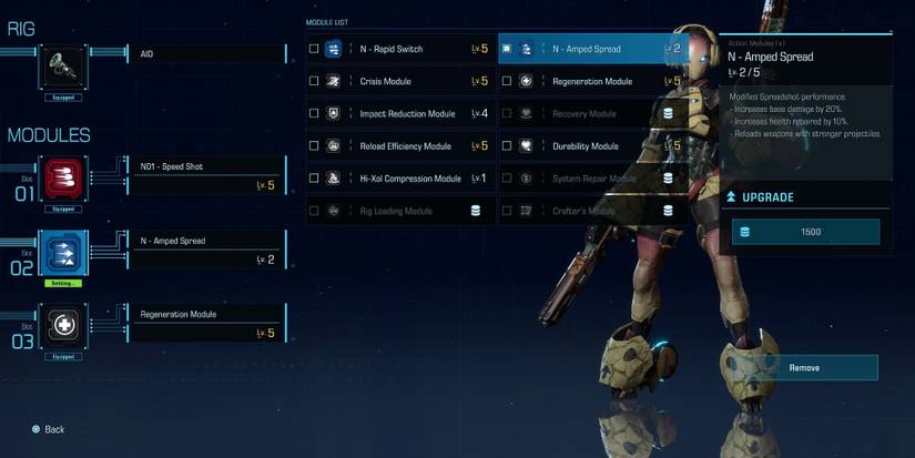 The best Nimbus build to increasing healing abilities as shown in the Modules menu of Exoprimal