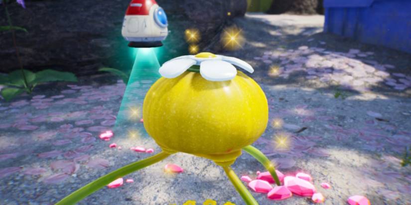 A screenshot from Pikmin 4 showcasing a yellow onion that produces yellow pikmin.