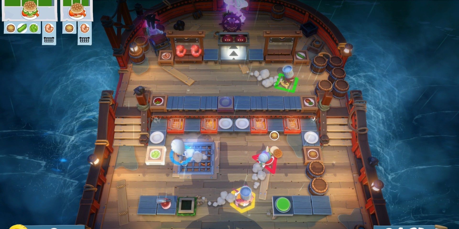 An Overcooked level that takes place on a stormy ship.